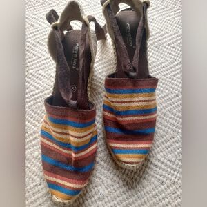 Marina Luna Striped Espadrille Wedges in Brown, Blue, Yellow